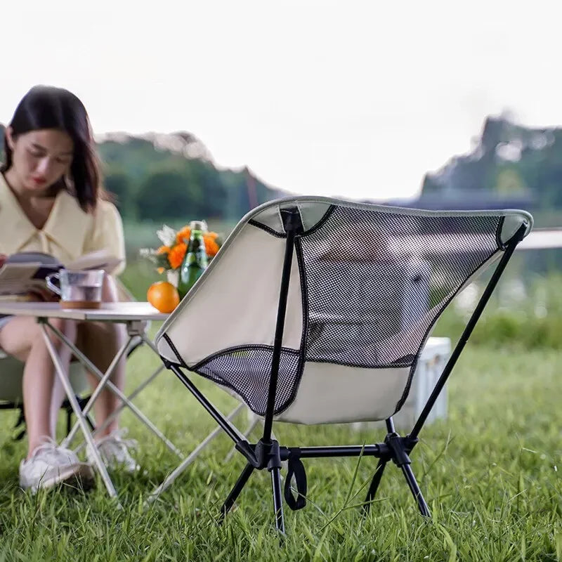 Outdoor Camping Portable Folding Moon Chair – Leisure Fishing & Beach Chair, Thick Steel Pipe, 100KG Capacity