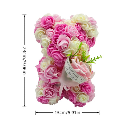 Artificial Rose Bear with Hand Corsage – Romantic Gift for Valentine’s Day, Birthdays, Weddings & Mother’s Day