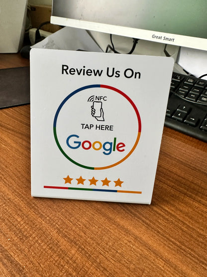 NFC215 Programmable Google Review Acrylic Stickers – 13.56MHz Waterproof NFC Station Table Stand Card