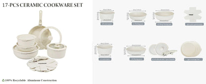 DONNOR Safe Nonstick Kitchen Cookware Set - Oven Safe Pots and Pans with Removable Handles