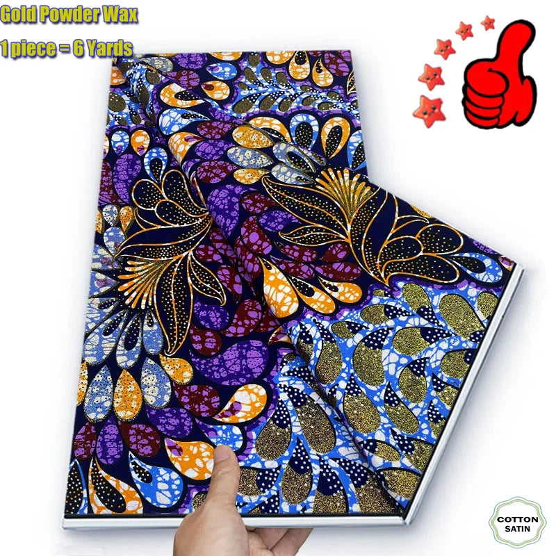 2026 African Real Wax Fabric - 100% Cotton Ankara Glitter Gold Print Batik Pagne for Women’s Fashion & Sewing