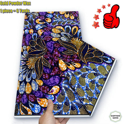2026 African Real Wax Fabric - 100% Cotton Ankara Glitter Gold Print Batik Pagne for Women’s Fashion & Sewing