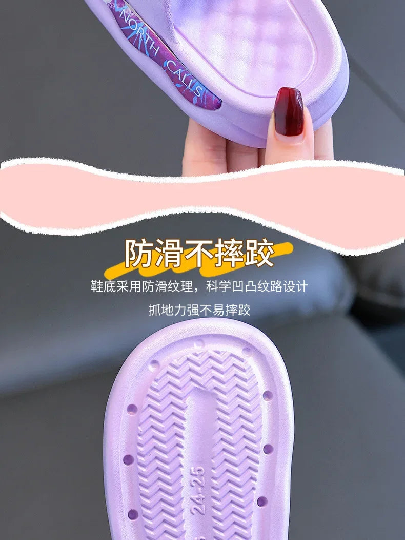 Disney Frozen Elsa Girls Slippers — Cute Cartoon Anti-Slip Soft Sole Summer Sandals