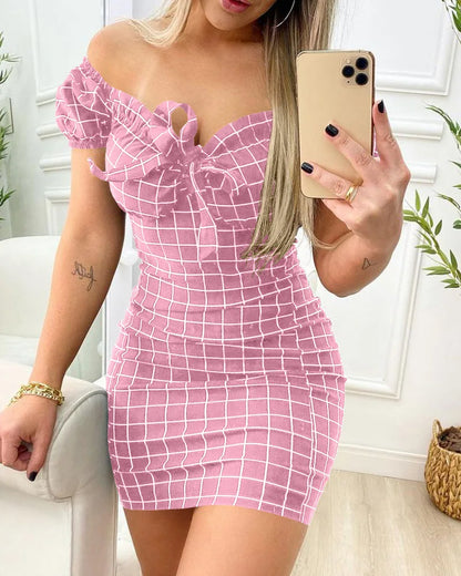 Summer Sexy Package Buttocks Dress - Cross-Border Grid Print Short Skirt