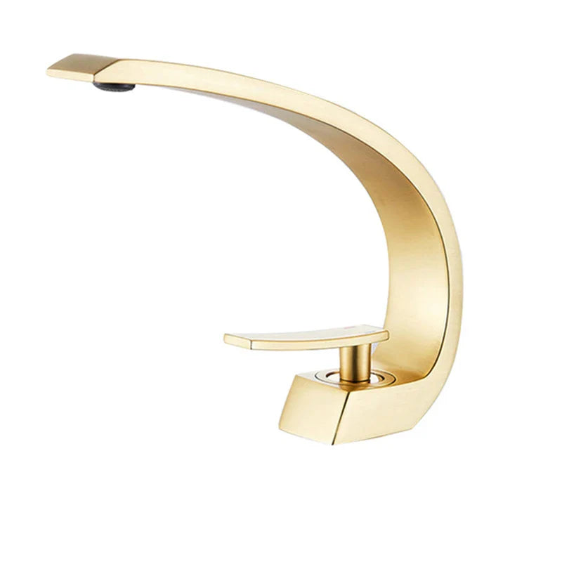 Brass Bathroom Faucet - Single Handle Basin Sink Mixer Tap with Hot & Cold Water, Beautiful Curve Design, Deck Installation