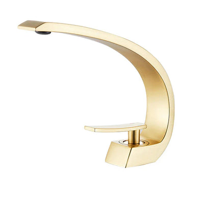 Brass Bathroom Faucet - Single Handle Basin Sink Mixer Tap with Hot & Cold Water, Beautiful Curve Design, Deck Installation
