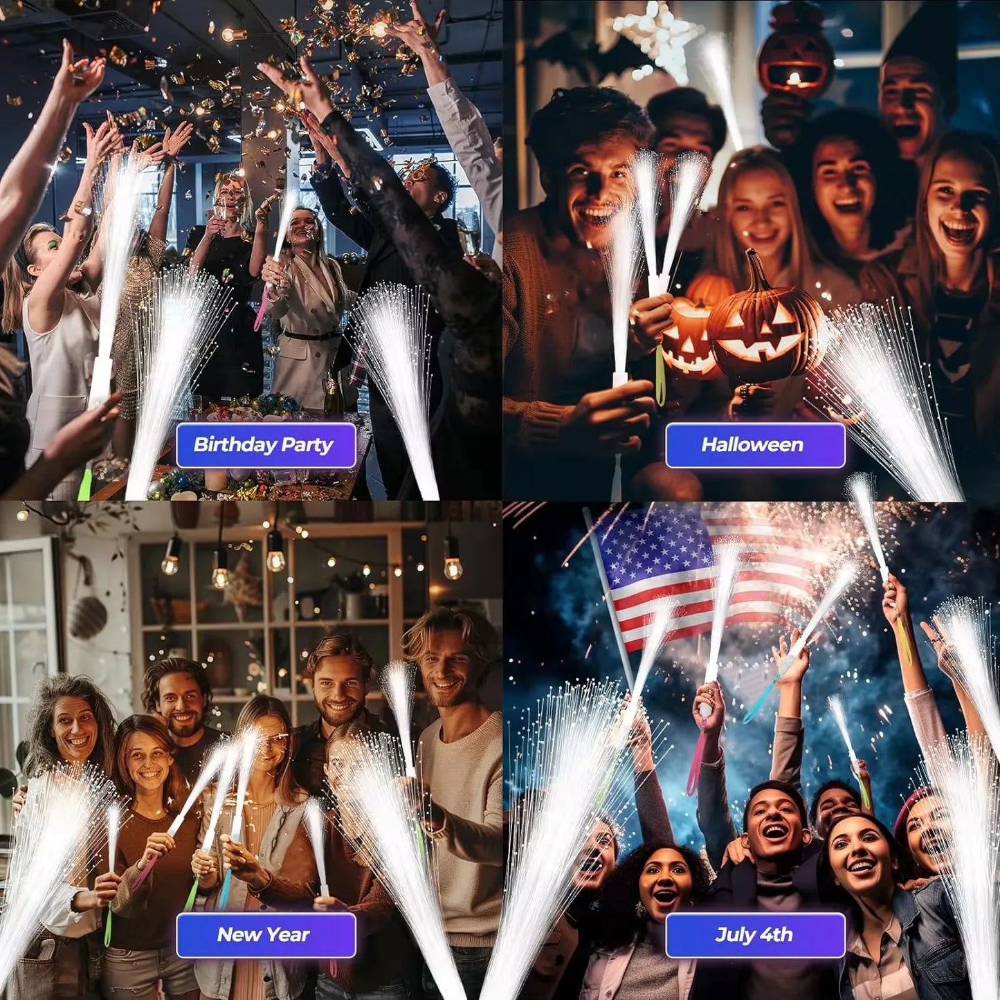 12-96PCS LED Fiber Optic Wands – Light Up Fiber Optic Stick with 3 Modes, White Glow Sticks for Wedding, Birthday Party, Bridal Shower
