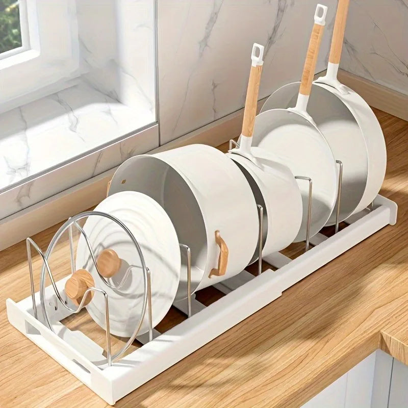 Expandable Kitchen Cabinet Pot Organizer Rack – Adjustable Divider for Pots, Pans & Multi-Purpose Storage