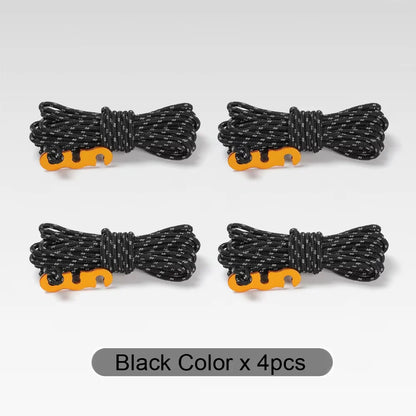 4pcs Outdoor Tent Guy Lines – Reflective Camping Ropes with Aluminum Tensioner & Pouch for Tent, Tarp, Canopy