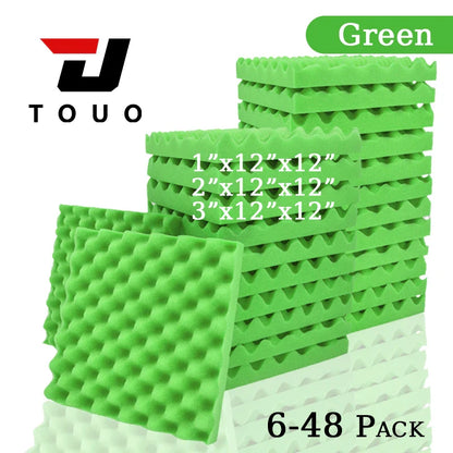 TOUO Acoustic Foam Panels – Fireproof Egg Crate Soundproofing Sponge 6/12/24/48 Pack Studio & Home Sound Absorbing Foam Tiles