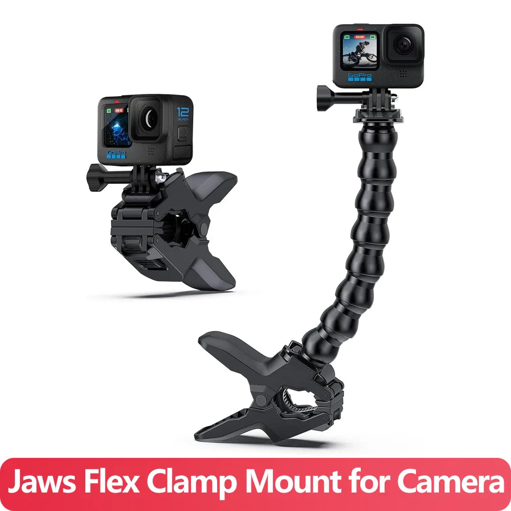 Jaws Flex Adjustable Gooseneck Clamp Mount for GoPro Hero 4–12, Insta360 & DJI Osmo Action Cameras