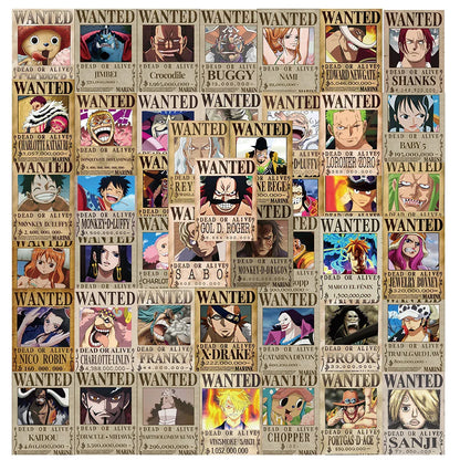 56PCS One Piece Anime Stickers – Wanted Poster Cartoon Decals for Laptop, Notebook, Phone & Wall Decoration