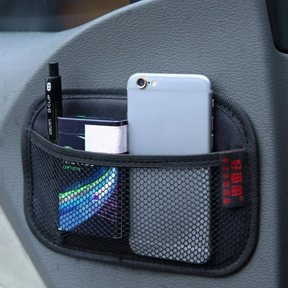 Car Leather Mesh Bag Oxford Fabric Storage Net | Interior Organizer for Phones, Coins, Keys | Auto Stowing Tidying Tools