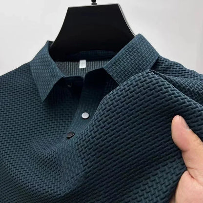Men’s Business Casual Short Sleeve Polo — Solid Color Floral Summer Shirt, Breathable & Comfortable