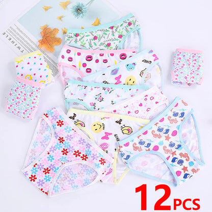1/3/6/12 Pcs Girls Cotton Panties Set - Cute Print Kids Briefs Soft Breathable Children Underwear Shorts