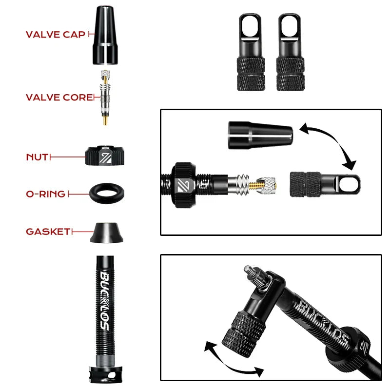 BUCKLOS Tubeless Presta Valves 40–100mm — Aluminum Alloy Bike Valve Stem for Road & MTB