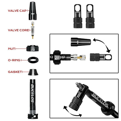 BUCKLOS Tubeless Presta Valves 40–100mm — Aluminum Alloy Bike Valve Stem for Road & MTB