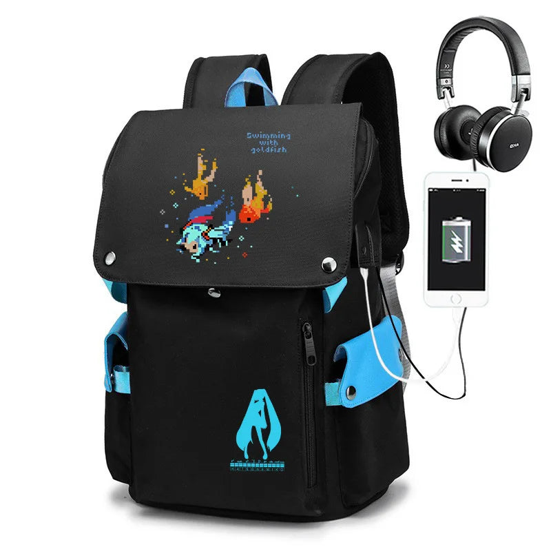 Hatsune Miku Anime School Backpack – Large Capacity Student Bag for Primary, Junior & High School Boys Gift