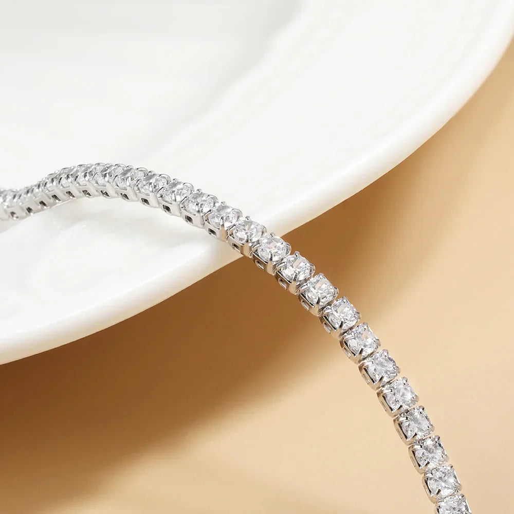 2mm Moissanite Tennis Necklace for Women – S925 Silver, 18K Gold Plated Adjustable Choker Wedding Jewelry