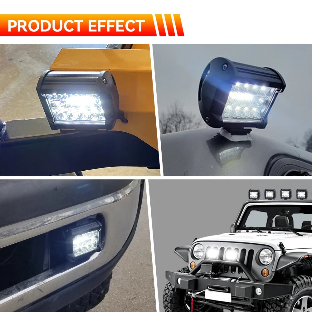 4" / 7" LED Work Light Bar 144W/120W Spot Flood Combo – Off-Road Lighting for Car, Tractor, Boat, Truck, SUV & ATV Repair & Utility Use