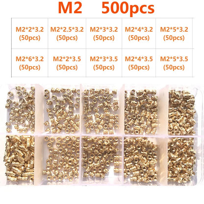 Brass Insert Nut Set M2–M6 – Knurled Hot Melt Threaded Copper Nuts for 3D Printing & Injection Molding