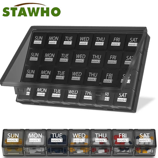 Monthly Pill Organizer – 28-Day Moisture-Resistant Case with Dust-Proof Box for Pills, Vitamins, and Fish Oil