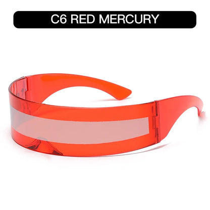 Y2K Future Warrior Rimless Sunglasses – One Piece Lens Cyber Punk Wrap Around Sun Glasses for Men & Women, Hip Hop Party Style