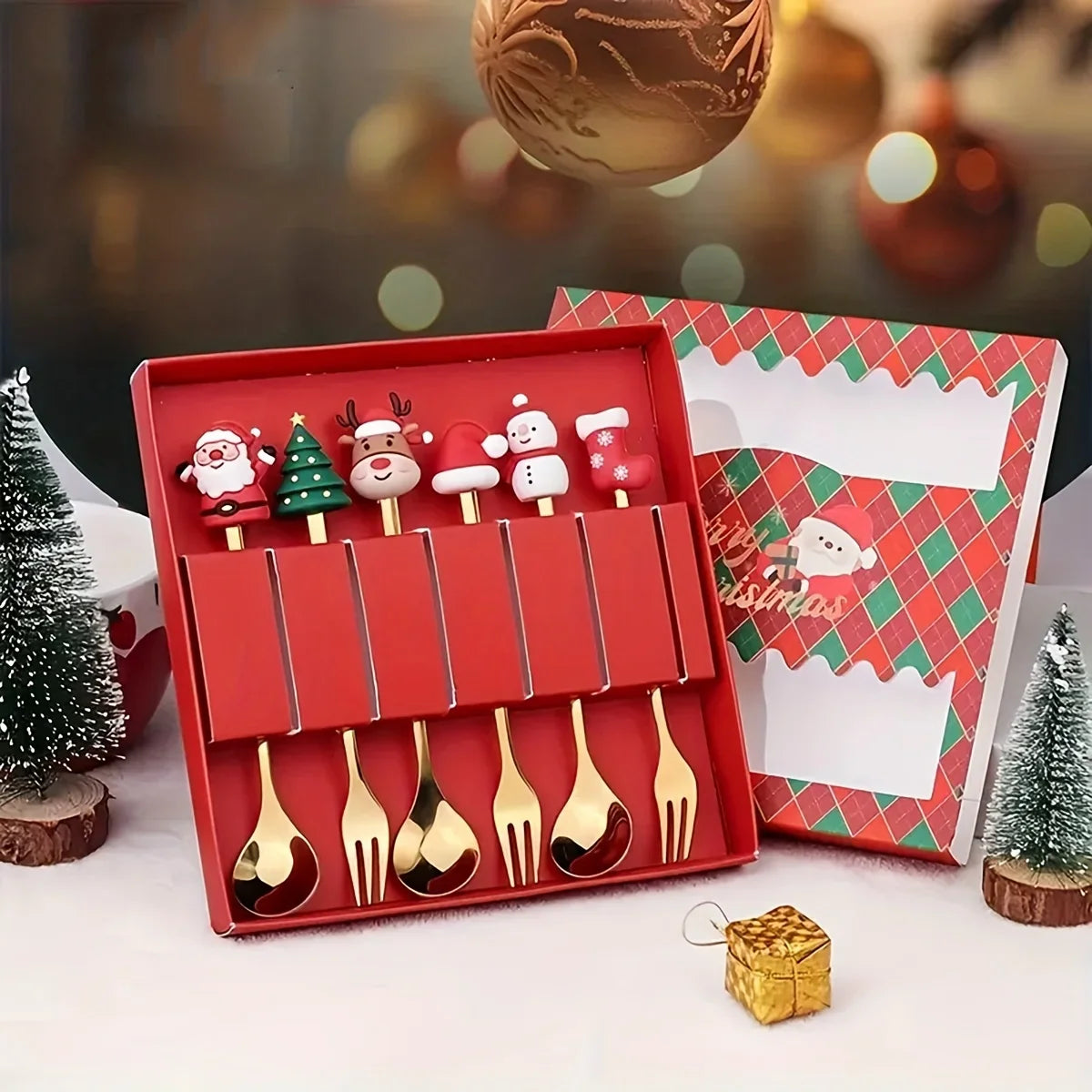 2/4/6 Pcs Christmas Fork and Spoon Set – Stainless Steel Creative Tableware | Coffee, Tea, and Dessert Forks and Spoons Gift Set