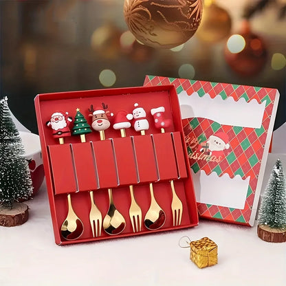 2/4/6 Pcs Christmas Fork and Spoon Set – Stainless Steel Creative Tableware | Coffee, Tea, and Dessert Forks and Spoons Gift Set