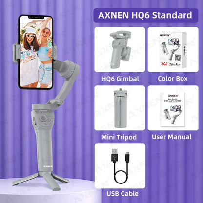 3 Axis Handheld Gimbal Stabilizer with Fill Light – Smartphone Stabilizer for iPhone & Android, Face Tracking, TikTok, Vlog – HQ6