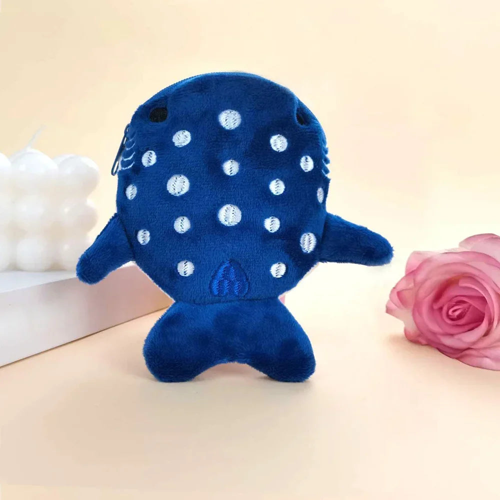 Cute Blue Shark Mini Coin Purse – Plush Zipper Wallet for Women, Key & Earphone Pouch