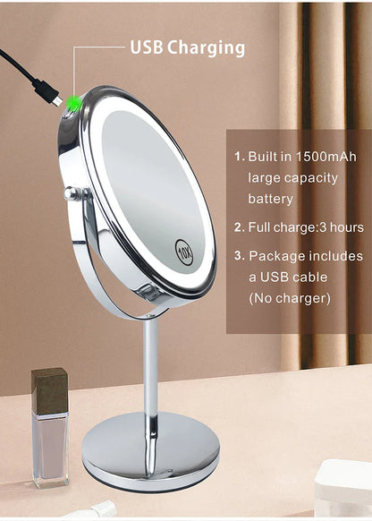 8 Inch 10X Magnifying LED Makeup Mirror - Double-Sided with 3 Color Light Touch Switch, USB Charging, Desktop Vanity Cosmetic Mirror
