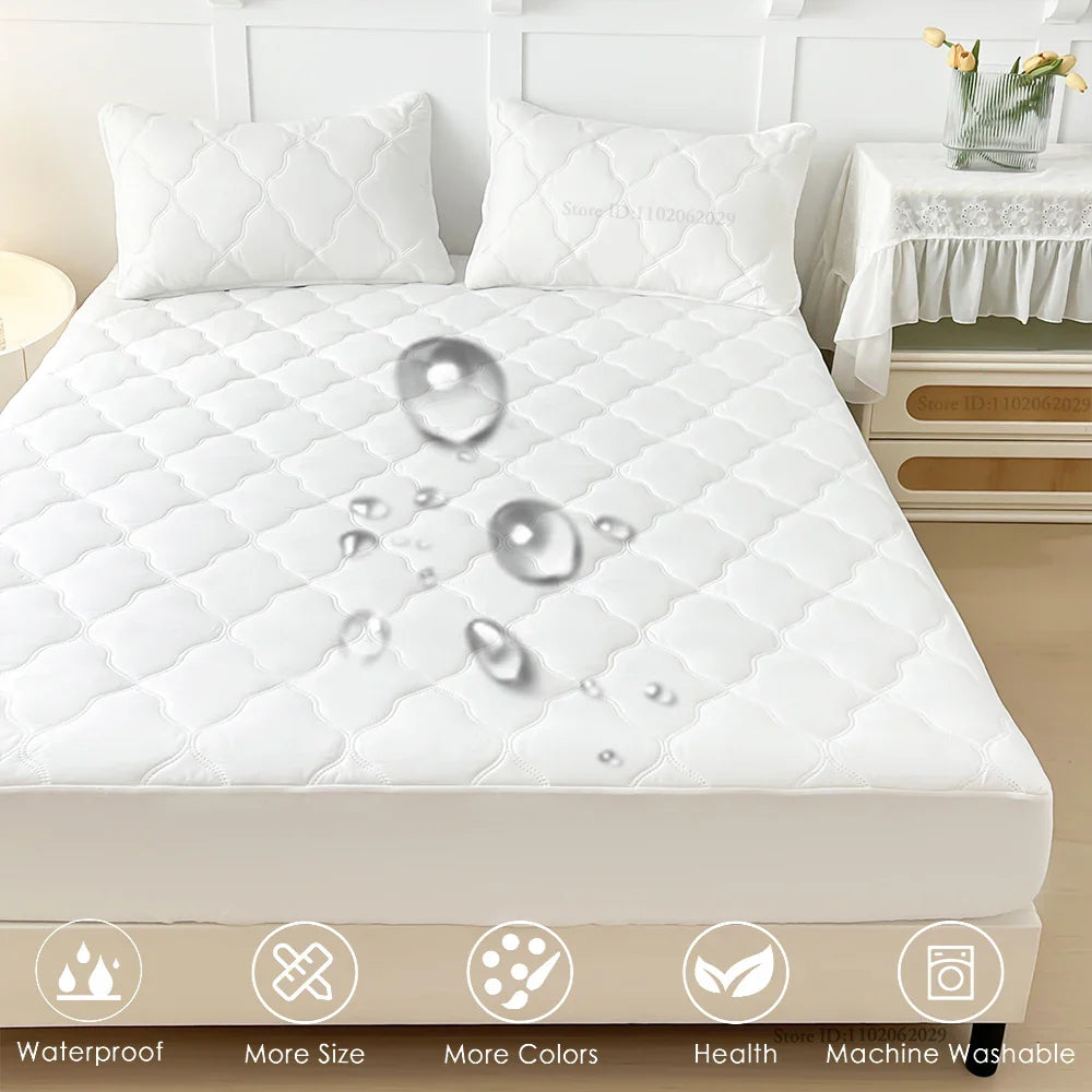 Waterproof Mattress Protector – Fitted Bed Cover for Single, Double, Queen & King Size Beds, Gray & White