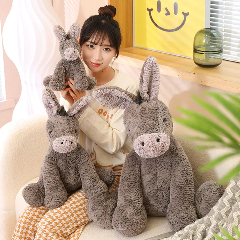 23/40/60cm Cute Burro Plush Toy — Grey Donkey Stuffed Animal, Soft Baby & Infant Doll, Birthday Gift & Room Decor