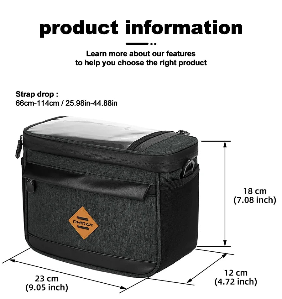 PHMAX Insulated Cycling Front Handlebar Bag – Large Waterproof MTB Pannier with Touch Screen & Cooler Compartment
