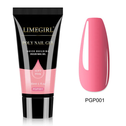 LIMEGIRL 30ml Nail Extension Gel – Glitter Soak-Off Acrylic UV Poly Gel for Quick Nail Build & Manicure