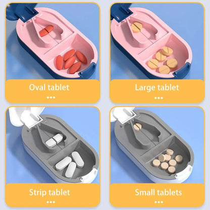 2-in-1 Pill Cutter with Invisible Storage Box – Portable Mini Tablet & Medicine Crusher, Dustproof Divider Organizer