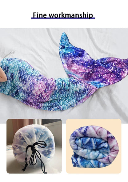 Mermaid Blanket Sleeping Bag — Anti-Kick Flannel Quilt with Soft Fabric, High Color Fastness, Fish Tail Design for Kids’ Birthday Gift