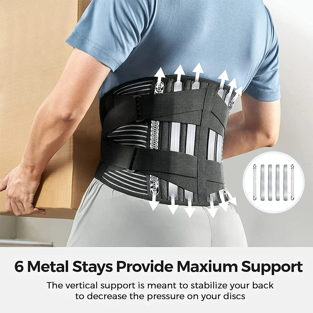 Tcare Sports Lower Back Brace with 6 Stays – Breathable Lumbar Support Belt for Pain Relief, Work Support & Anti-Skid Stability Strap