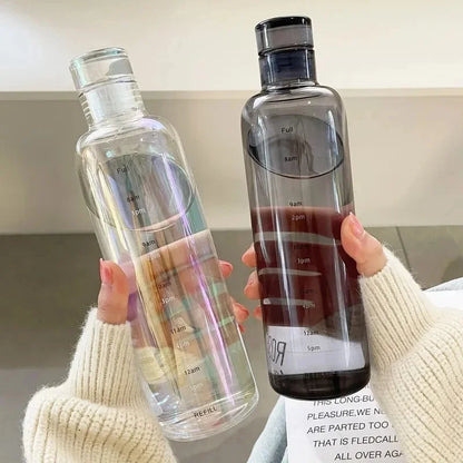 Simple Water Bottle with Time Scale - Leak-Proof Seal for Tour, Outdoor Sports, Travel, School Water Bottles for Girls, Milk, Juice