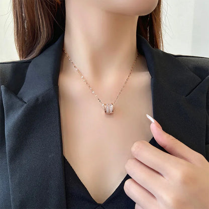 3 Color Lucky Beads Pendant Necklace – Stainless Steel & Sparkly Zircon Jewelry for Women