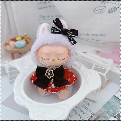 Labubu Doll Accessories — 17cm Luxury Woolen Shawl Suit & Skirt Set with Messenger Bag & Loafers