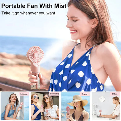 Portable Mini Humidifier Fan – USB Rechargeable Handheld Mist Fan with Water Spray, Personal Cooling Fan