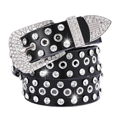 Black & White Leather Western Belt – Rhinestone Cowboy & Cowgirl Accessory