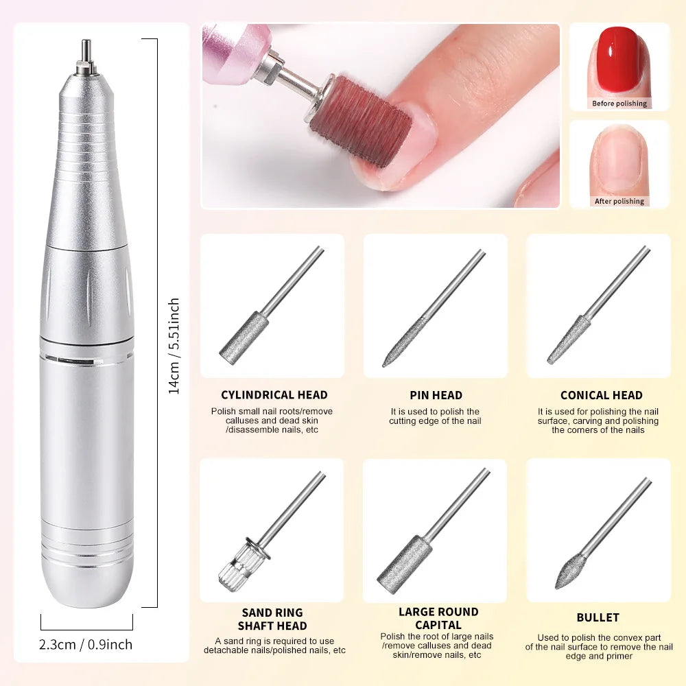 New 45000RPM Professional Electric Nail Drill – Rechargeable Nail File for Gel Nails, Low Noise Sander, Nail Accessories