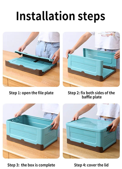Folding Storage Box with Lid – Multifunction Plastic Organizer Container