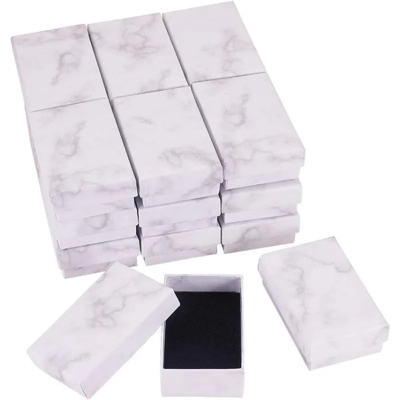 20-Pack Rectangle Kraft Jewelry Boxes — 1.96x3.11x1.06" Marble White Cardboard Gift Boxes for Valentine’s Day