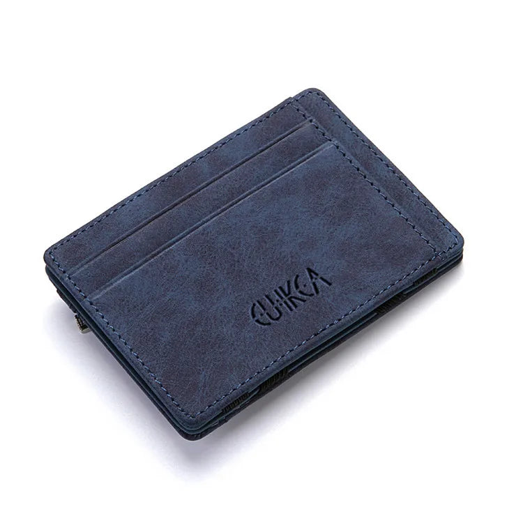 Mini Men’s Card Holder Wallet — Slim PU Leather Wallet with Zipper Coin Pocket, Magic Closure, Credit Card Case, Small Men’s Purse