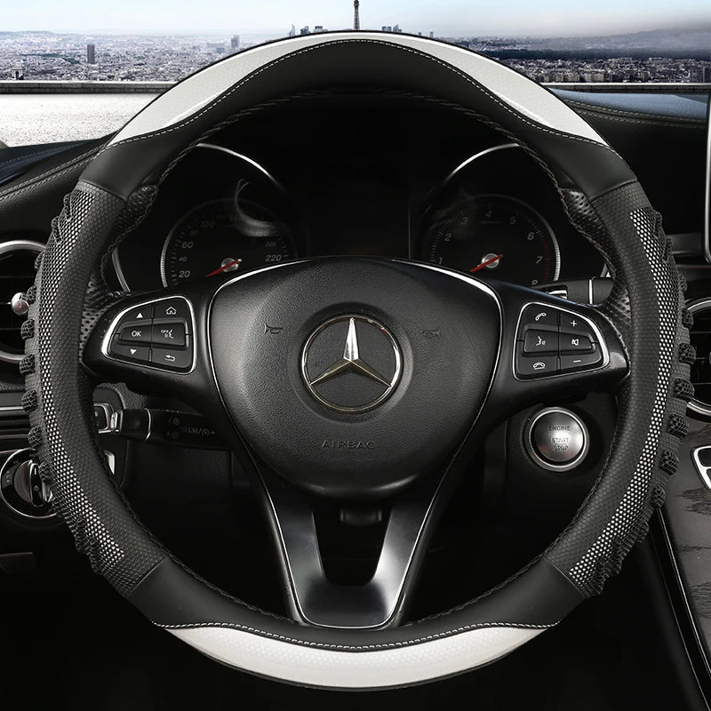 3D Honeycomb Leather Steering Wheel Cover – Durable Anti-Slip Universal Fit for 14.5-15 Inch Wheels