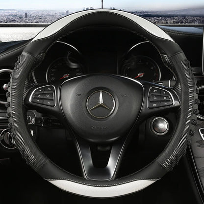 3D Honeycomb Leather Steering Wheel Cover – Durable Anti-Slip Universal Fit for 14.5-15 Inch Wheels